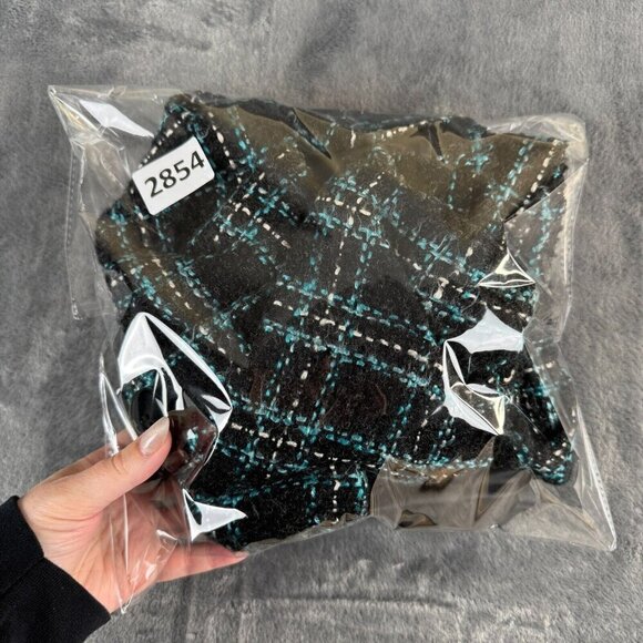 Vintage BRANDON THOMAS Black & Teal Tweed Open Front Jacket Coat Sz 6 Small - Picture 7 of 7